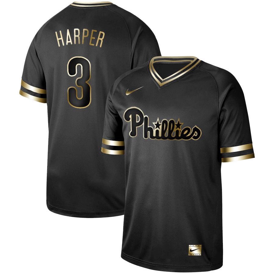 Men Philadelphia Phillies #3 Harper Nike Black Gold MLB Jerseys